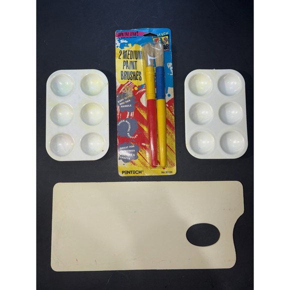 Other - Vintage Artist Art Supply Lot Pentech Sealed Brushes 3 Plastic Paint Palettes